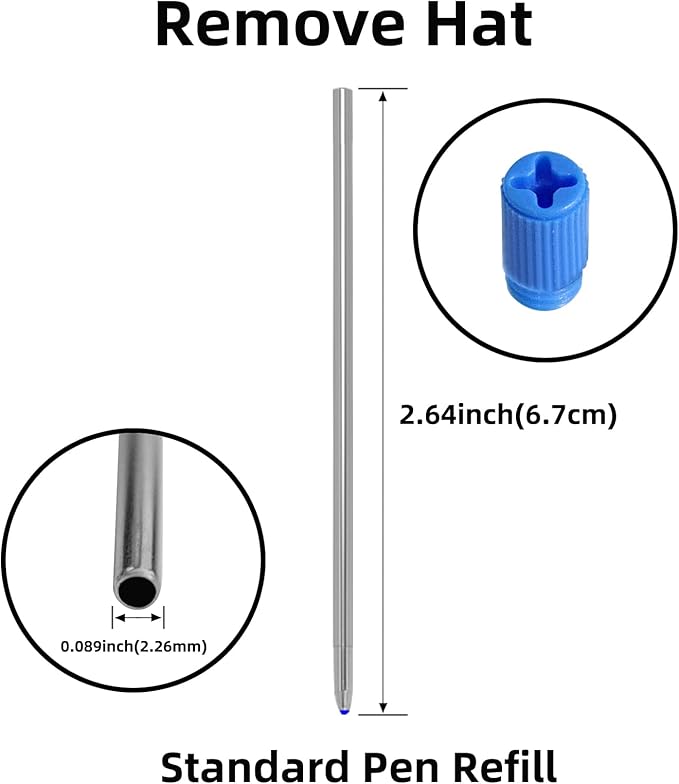 Refill 2.75" (20pcs) Replaceable Ballpoint Pen Refill, Blue Ink 1mm midpoint Metal Refill (Blue Refill)