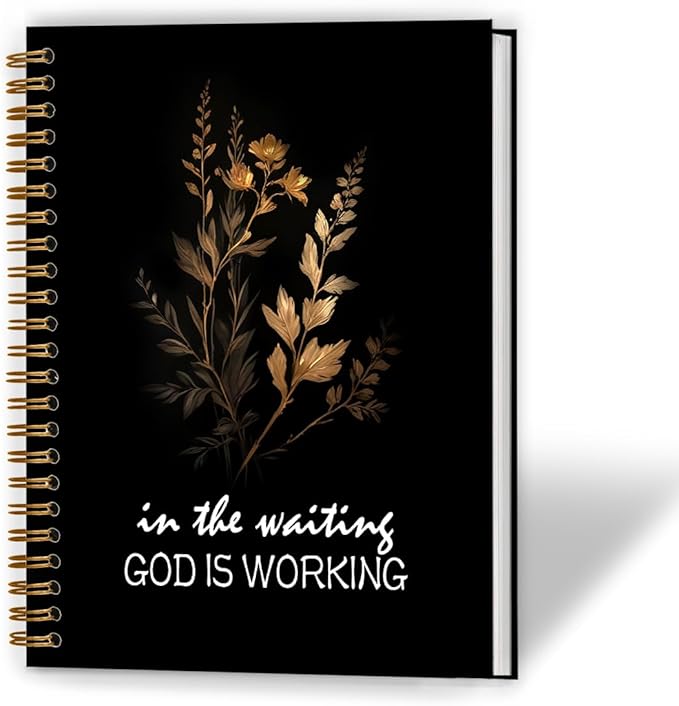 Vintage Botanical Christian Notebook, Bible Verse Journal, Christian Journal for Women Men, Religious in the Waiting God Is Working Hardcover Spiral Notebook, 5.5x8.3 Inch