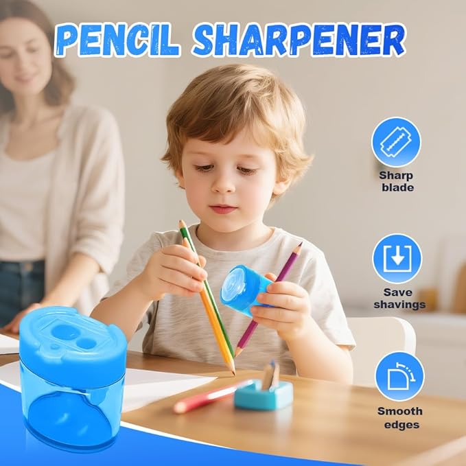 4 Pcs Pencil Sharpeners with Lid, 2025 New Small Dual Hole Manual Pencil Sharpener, Colored Handheld Pencils Sharpener for Classroom Home Office Back to School Supplies (Oval)