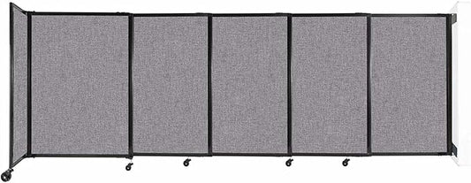 Wall-Mounted Sliding StraightWall Room Divider | Adjustable Widths | Locking Wheels | Room Separator | Up to 11'3" Wide x 4' Tall Cloud Gray Fabric Panels