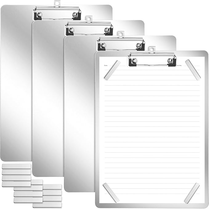 Seajan 3 Pcs Stainless Steel Magnetic Clipboards 9" x 12.5" Metal Clipboard with Low Profile Clip Hangable Board for Refrigerator Industry Office Teach