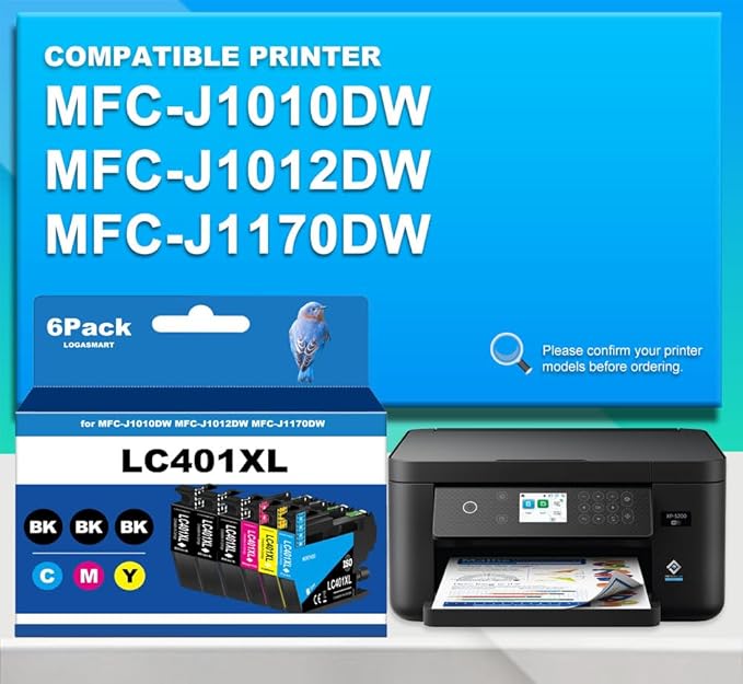 LC401XL Ink Cartridges for Brother Printer Compatible for LC401 Ink Cartridges for MFC-J1010DW MFC-J1012DW MFC-J1170DW Printer 6 Pack (3 Black, 1 Cyan, 1 Magenta, 1 Yellow)