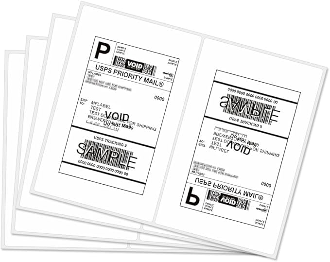 MFLABEL Half Sheet Shipping Labels 2-UP (100 Labels, 8.5"x5.5") - Round Corner Laser/Inkjet Labels for FedEx, UPS, Amazon FBA Strong Adhesion Corrugated Box Labels