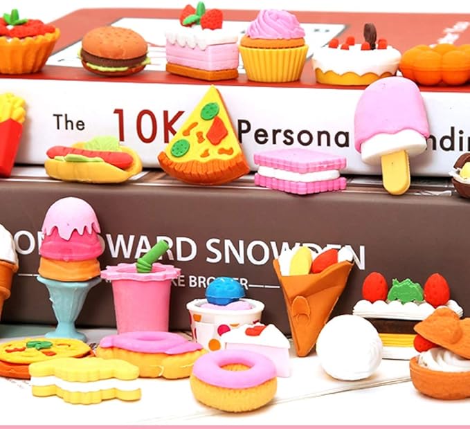 72 Pcs Assorted Food Pencil Erasers Toy Set, Cake Dessert Fruit Puzzle Erasers Toys for Kids Reward Party Favors (Food)