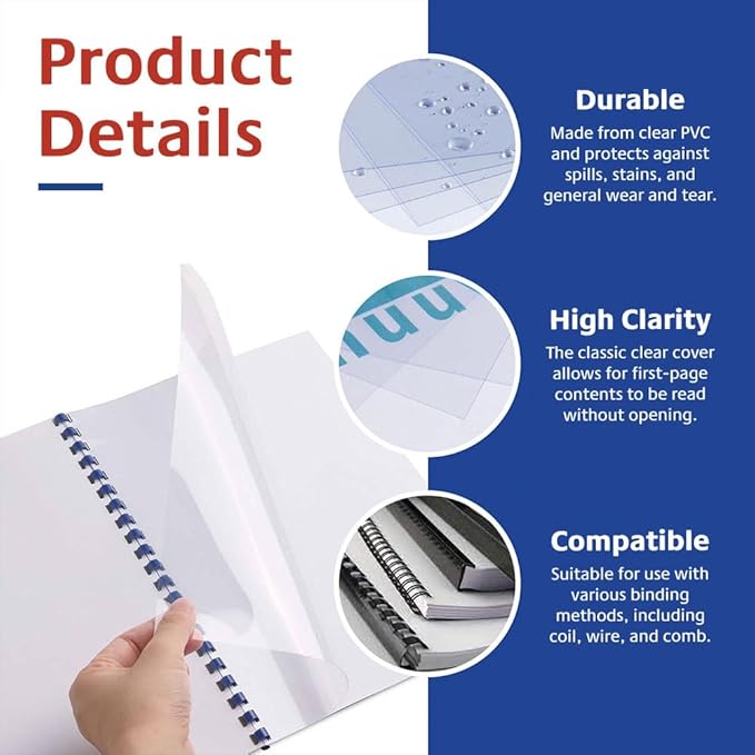 TruBind Binding Covers for Reports and Presentations - Crystal Clear PVC - 10 Mil Thick - Letter Size - 8 1/2 inch x 11 inch - Square Corners - No Tissue Interleaving - 100/Bx (CVR-10ASN)