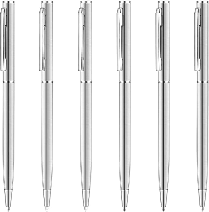 Unibene Slim Stainless Steel Retractable Ballpoint Pens, Nice Gift for Business Office Students Teachers Wedding Christmas, Medium Point(1 mm) 6 Pack-Black ink