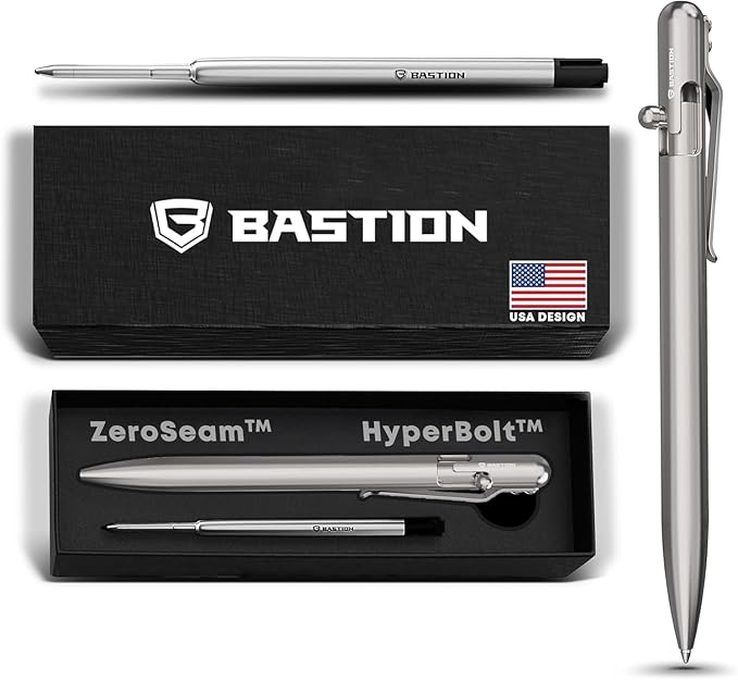 BASTION® Luxury Slim Bolt Action Pen, Durable EDC Pen with Fine Tip, Professional Ballpoint Pen for School and Work - Titanium