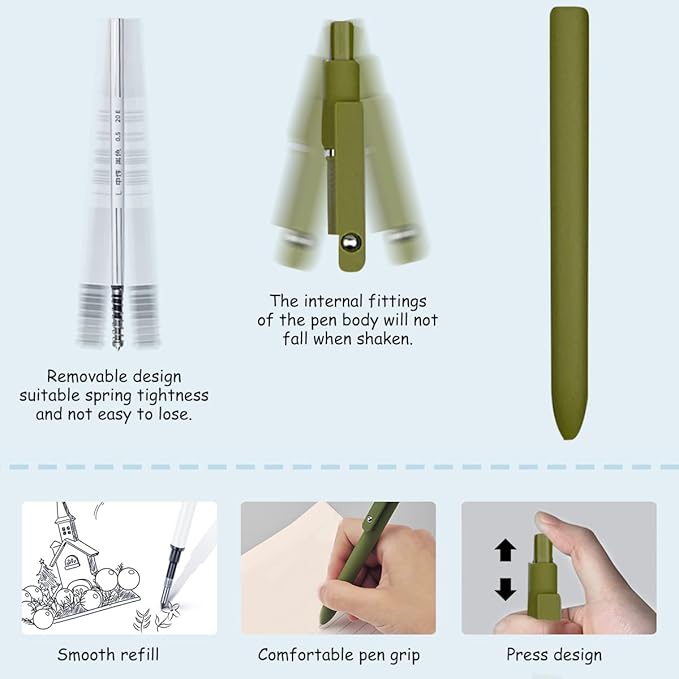 Gel Ink Pens,5PCS Aesthetic Pens,Quick Dry Ink Pens & 5PCS Black Ink Refills, Premium Retractable Rolling Ball Gel Pens, 0.5mm Japanese Black Ink Pens, Cute Office School Supplies Gifts for Women Men