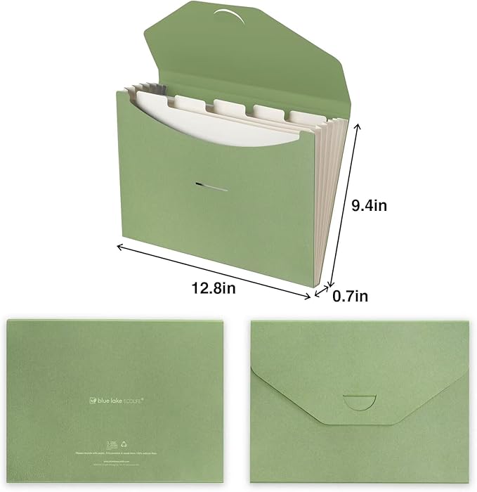 Blue Lake ECOLIFE File Folders Accordion Organizer Plastic Free 6 Pocket Expanding Folders Green