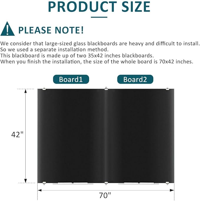 Magnetic Black Glass Dry Erase Board, 72" x 43" ZHIDIAN 2-in-1 Ultra-Large Splicing Black Glass Whiteboard for Wall, Home Office Frameless Glass Blackboard