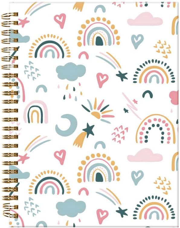Spiral Journal Notebook,A5 Hardcover Lined Journals for Women Girl 6 x 8.3 in,120 Pages Thick Paper,Cute College Ruled Writing Notebook for Gifts Office Work School(Rainbow Heart)