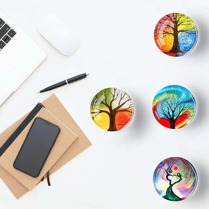 12Pcs Glass Refrigerator Magnet Fridge Sticker，Life Tree Crystal Fridge Magnets Decoration for Crafts,Strong Fridge Magnets for Kitchen, School,Office Whiteboard, Cabinet and Dishwasher (Life Tree)