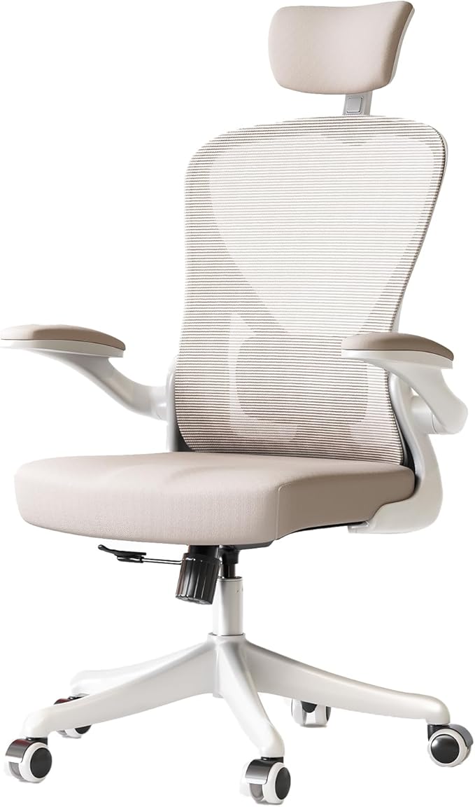 Ergonomic Office Chair with Adjustable Lumbar Support & Flip-Up Armrests - High Back Computer Desk Chair with Thickened Seat Cushion, Rolling Wheels for Home/Office Study Work