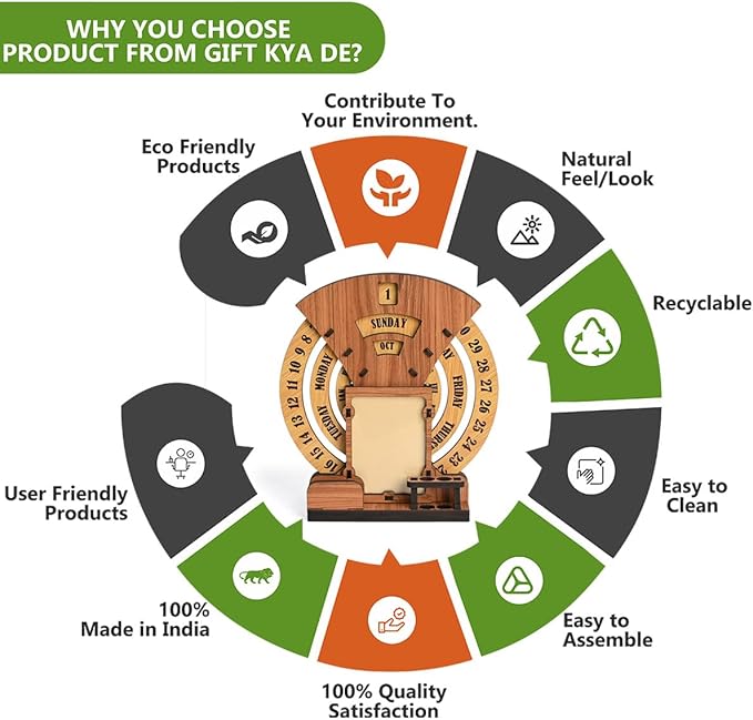 GKD Calendar To Lifetime, Calendar With Desk Organizer And Photo Frame For Office, Home Decor, Corporate Gifts (Dark Wood Eco Friendly)