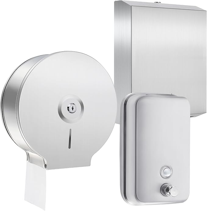 3 Pcs Commercial Sanitary Napkin Receptacle and Paper Towel Dispenser Set Include 1 Wall Mounted Tampon Holder and 1 Stainless Steel Paper Towel Holder (1000 ml,Style 5)