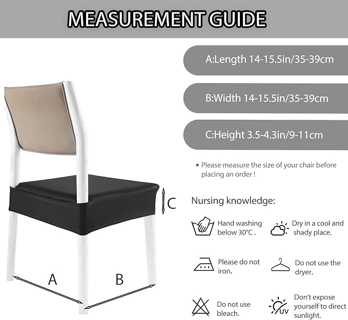 CWK Waterproof PU Leather Dining Chair Covers Set of 2-Stretchable Chair Seat Slipcovers, Removable & Washable Protector for Dining Room,Home,Office,Wedding,Rear Covers (PU-Black)