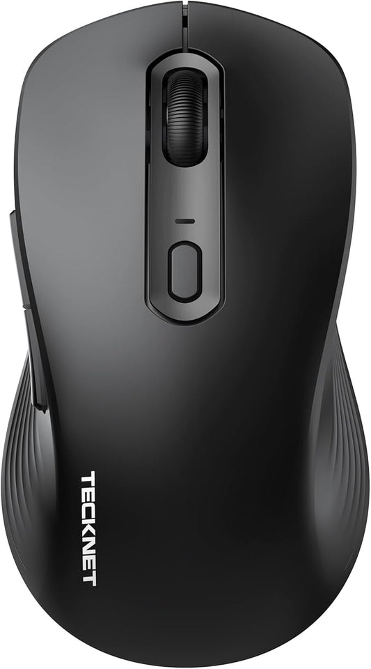TECKNET Bluetooth Mouse, [ USB + BT1 + BT2 ] Wireless Mouse for Laptop, Silent Click, Full-Size, 4800 DPI Computer Mice Wireless, Dual Mode for Laptop, Computer, iPad, MacBook