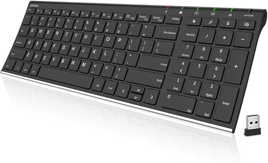 Arteck USB Wireless Keyboard Stainless Steel Ultra Slim Keyboard with Numeric Keypad for Computer/PC/Laptop and Windows 11/10/8 Rechargeable Battery