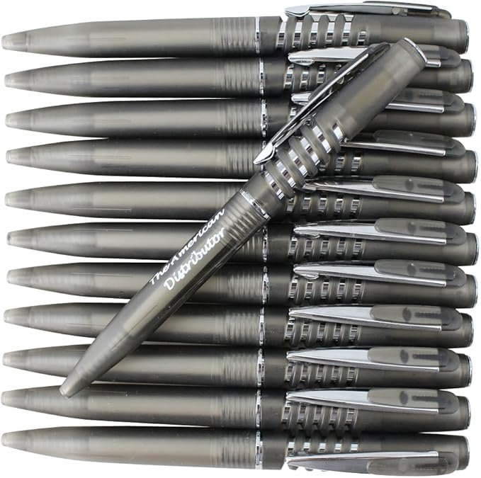ezpencils - Personalized - Smoke Black body with a Spiral like Clicker, Silver Accents - Twister Pens - Free Personalization