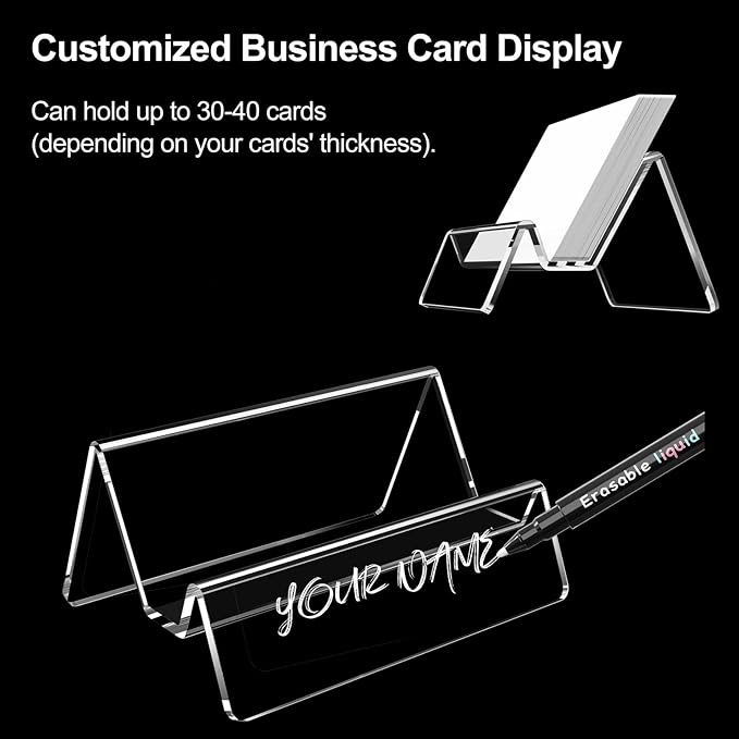 Acrylic Business Card Holder for Desk & Counter, Business Card Holder Display, Clear Business Card Stand, Business Cards Holder Stand, Desktop Plastic Name Card Organizer, 6 Pack