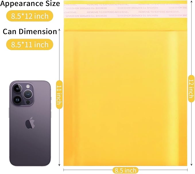 Kraft Bubble Mailers 8.5×12' Inch 50 Pack Yellow shipping envelopes Self-Seal Padded Mailing Envelopes for Jewelry Makeup Supplies and Small Business Packaging