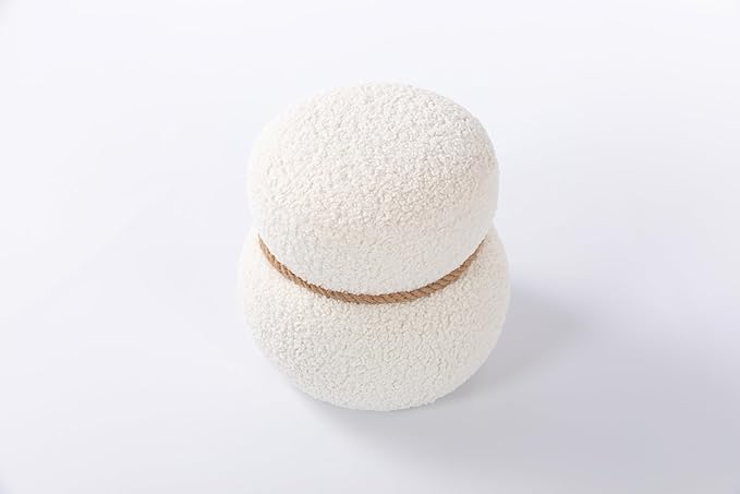 MEETAKING Small Round Foot Stool, Teddy Fabric Footrest Ottoman Stool with Non-Skid Legs, Modern Footstools Step for Couch, Desk, Office, Living Room (Beige)