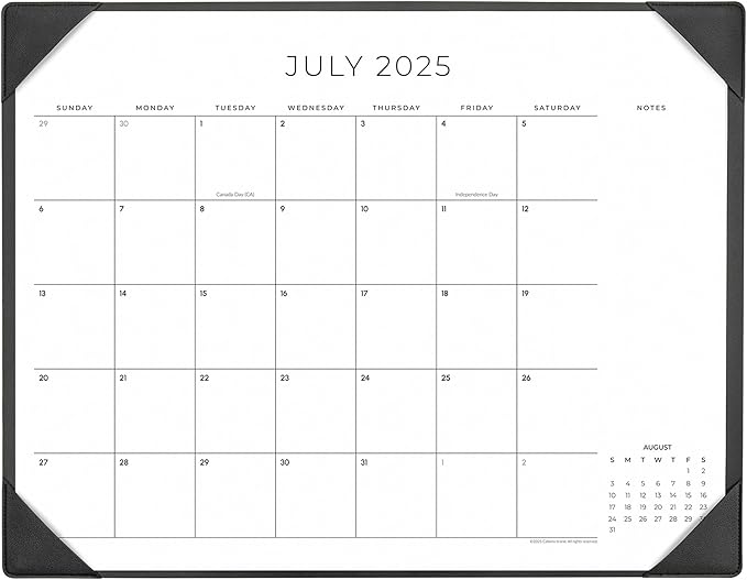 Cabbrix Simplified Desk Calendar 2025-2026 with Desktop Mat, Desk Pad Calendar Large 21" x 16-1/2" Covering July 2025 to June 2026, Monthly Desktop Calendar for Home School and Office (Black)