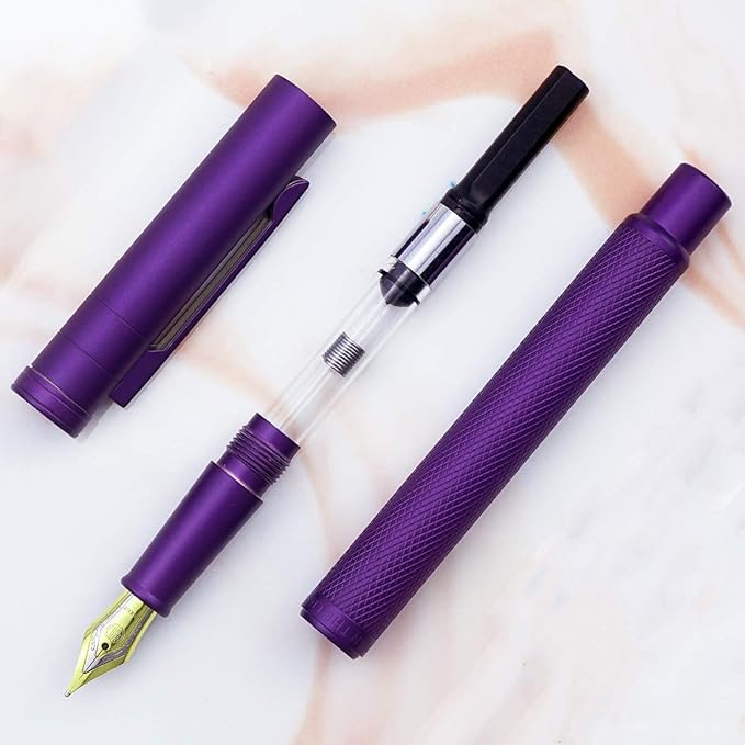Asvine Purple Forest Fountain Pen Extra Fine Nib Classic Design with Converter and Metal Pen Case Set