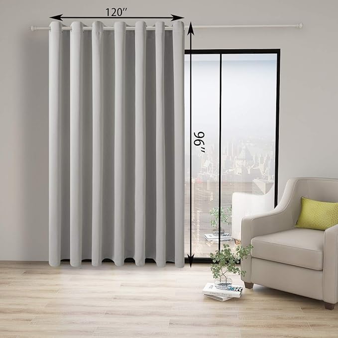 BONZER Room Divider Curtain Total Privacy Wall Extra Wide Grommet Room Darkening Curtains for Patio Sliding Glass Door, 96L x 120W Inch (8L x 10W ft), 1 Panel, Silver