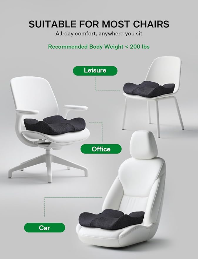 Seat Cushion, SC 100B Seat Cushions for Office Chairs, Car Seat, Wheelchair - Sciatica & Tailbone & Coccyx Pain Relief Pillow for Driver Sedentary People（Size:17 * 14.6 * 3.54 in-Black