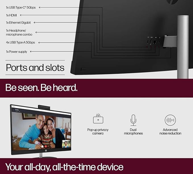 HP 27" FHD Touchscreen Business All-in-One Desktop Computer, Intel 12-Core Ultra 7 155U (Beats i7-1355U), 32 GB DDR5 RAM, 2 TB SSD, Intel Iris Xe Graphics, Wired KB & Mouse, Wi-Fi 6, Windows 11 Pro
