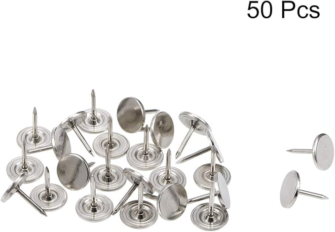 uxcell Upholstery Nails Tacks 11mmx13mm Flat Head Furniture Nails Pins Silver Tone for Furniture Sofa Headboards, 50 Pcs