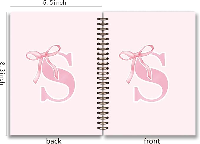 Coquette Trendy Preppy Pink Bow Spiral Notebook,Initial S Journal Personalized Teen Girl Gifts,Monogrammed Gifts for Women Teen Girl,College Ruled Hardcover Spiral Notebook 5.5 x 8.3