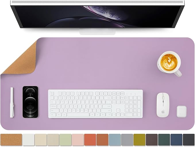 Cork Purple Desk Mat - Dual-Sided Desk Pad for Office and Home - Desk Organization and Accessories - Ideal for Large Mouse Pad and Desk Mats on Top of Desks(36"x 17")