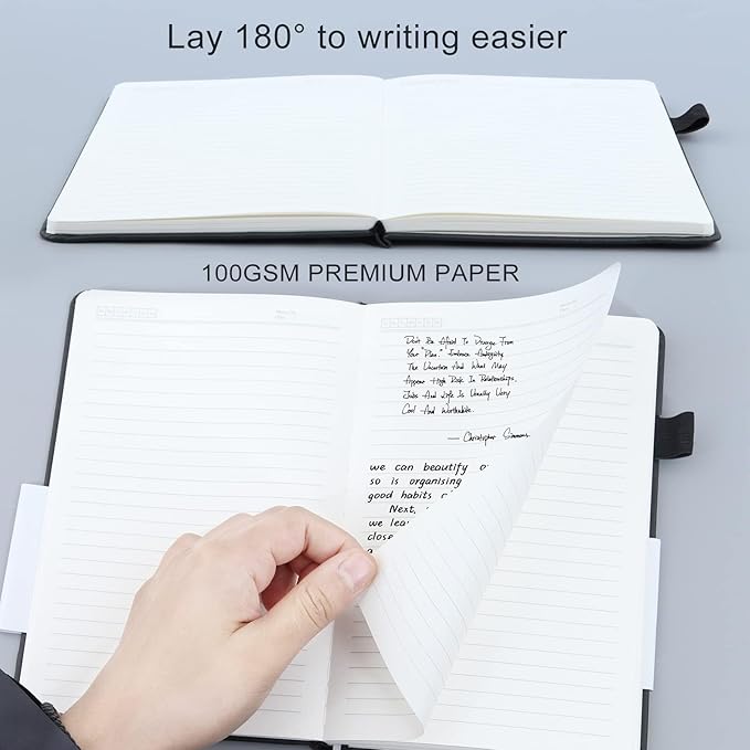 KaiRuiYing Lined Journal Notebook with Pen Holder, 320 Pages, 7.6'' × 10.3'' Large Size B5-100 GSM Thick Paper, for Writing, Work, Office, Leather Hardcover