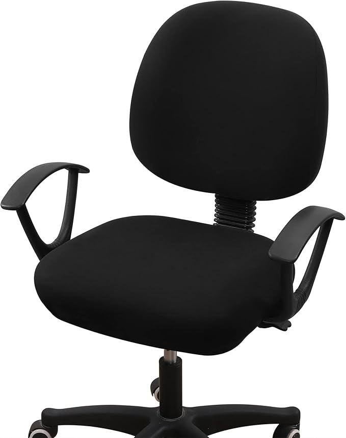 Smiry Stretch Printed Office Computer Chair Covers, Universal Washable Removable Desk Rotating Chair Slipcovers Protector, Seat + Backrest Cover - Black
