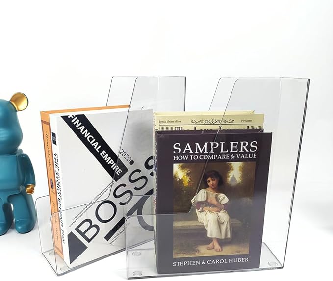 Vertical File Holder, 4 pack Clear Plastic Document Organizer and Clear Magazine Organizer, Multi-purpose Document Organizer for Home Office