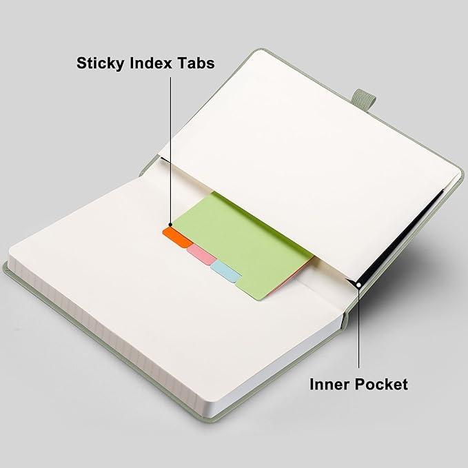 RETTACY Lined Journal Notebook, 192 Numbered Pages, A5 Medium Size (5.7'' x 8.3''), for Men & Women, Journaling, Writing, Work & Office, Leather Hardcover, 100 GSM Thick Paper (Sage Green)