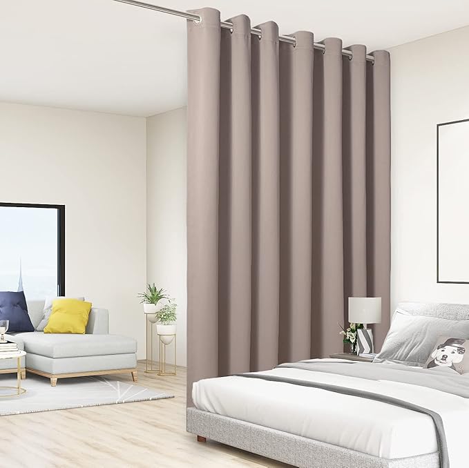 BONZER Room Divider Curtain Total Privacy Wall Noise Reducing Extra Wide Blackout Curtains for Patio Sliding Glass Door, 108L x 108W Inch (9L x 9W ft), 1 Panel, Khaki