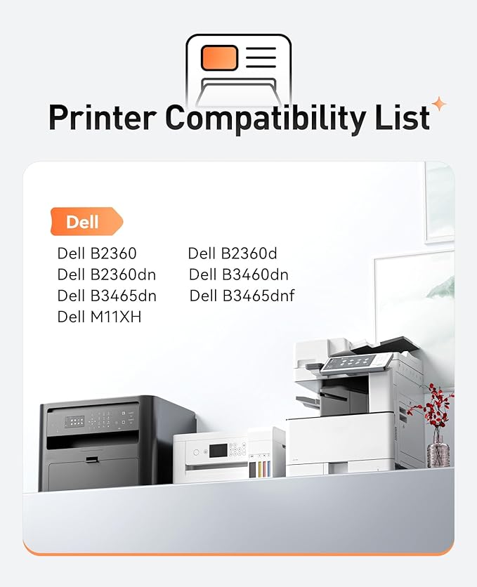 B2360 M11XH Toner Cartridge (with chip High Yield) 1-Pack Black Replacement for Dell B2360 M11XH Toner Compatible with Dell B2360 B2360d B2360dn B3460dn B3465dn B3465dnf Laser Printer Ink All-in-One