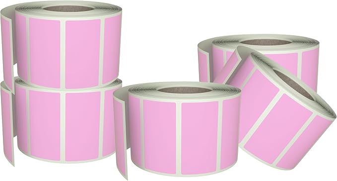 Pastel Pink Sticker Label Rolls 1.57 x 0.75 inch, 5 Rolls- 2500-Pack, Rectangular Easy Write Labels 40mmx19mm by Royal Green