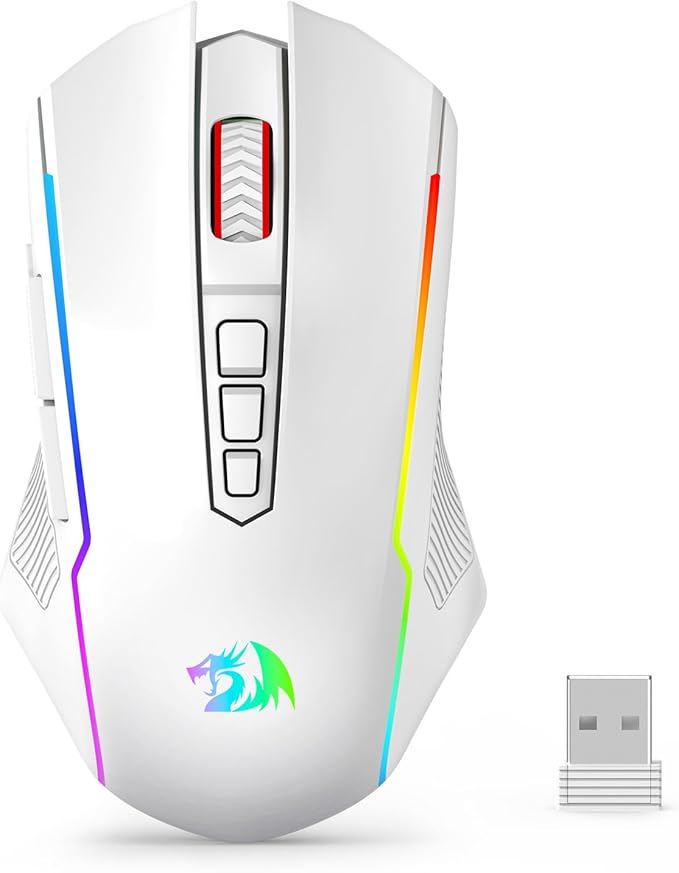Redragon Wireless Gaming Mouse, Tri-Mode 2.4G/USB-C/Bluetooth Mouse Gaming, 12000 DPI, RGB Backlit, Fully Programmable, Rechargeable Wireless Computer Mouse for Laptop PC Mac, White