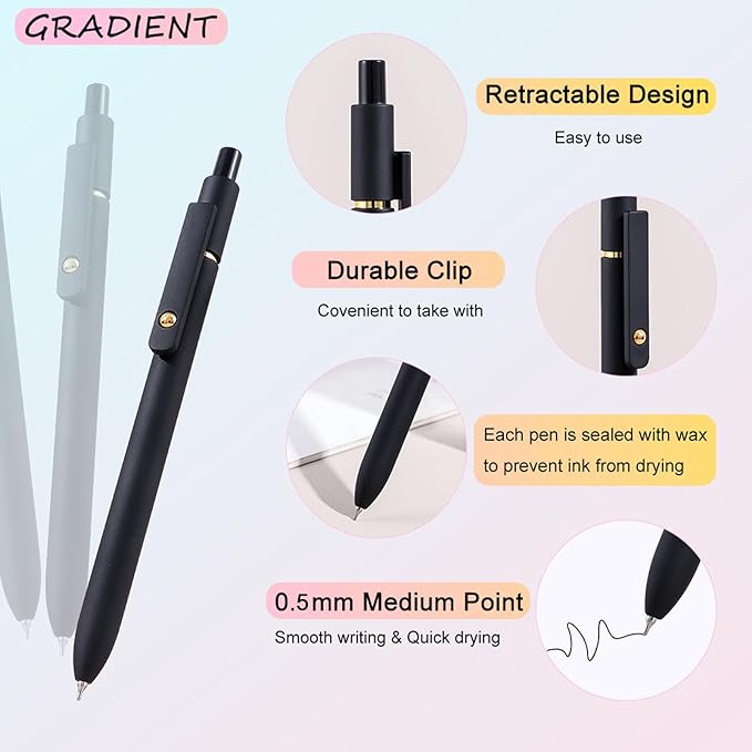 ITAWIXS Colorful Gel Pens, 6Pcs 0.5mm Fine Point Retractable Multi Colored Pens for Journaling, Sketching, School Supplies Gifts for Women Teens