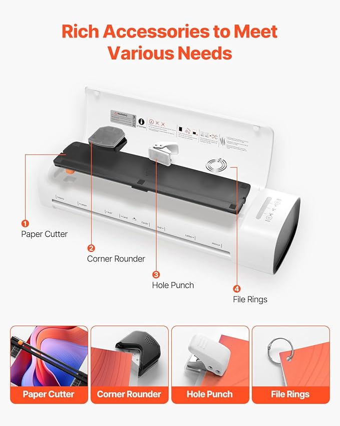 VEVOR Laminator Machine, Cold and Hot Laminator for Max A3 Paper Size, 1 min Quick Warm Thermal Laminator, 3-5 mil Thickness, Ideal for Home, Office, Business, or School Supplies, White + Grey