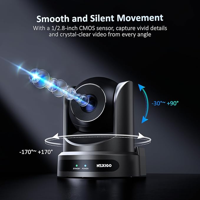 NexiGo Conference Room PTZ Camera System with 10X Optical Zoom, Remote Control, USB Output & Autofocus for Live Streaming, Meetings, Church Services, Education, for OBS/Zoom/Skype | Easy Setup