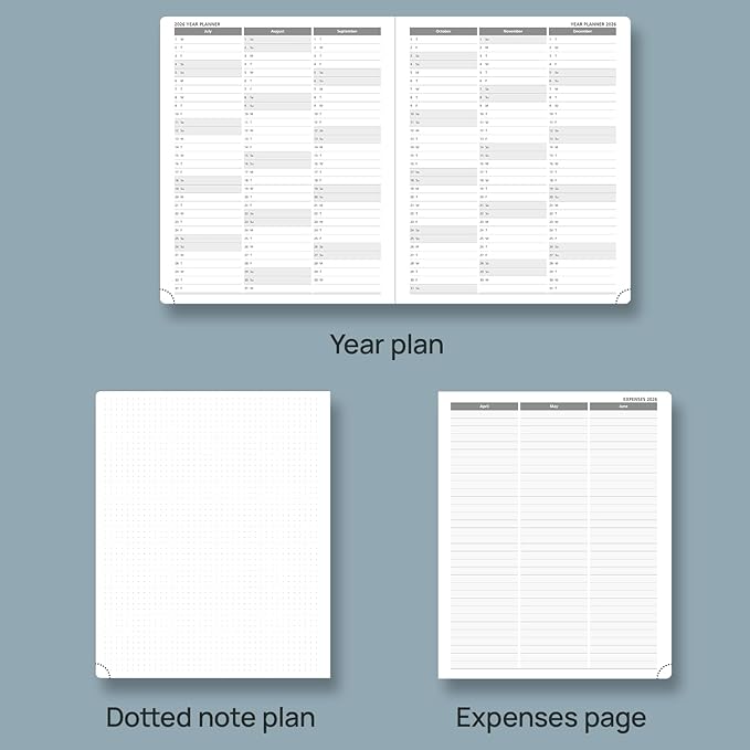 POPRUN 2026 Planner (Large - 8.5'' x 10.5'') - 2026 Weekly Calendar (Jan. 2026 - Dec. 2026) with Hourly Time Slots, Weekly/Monthly Appointment Book for Time Management - Leather Soft Cover - Grey