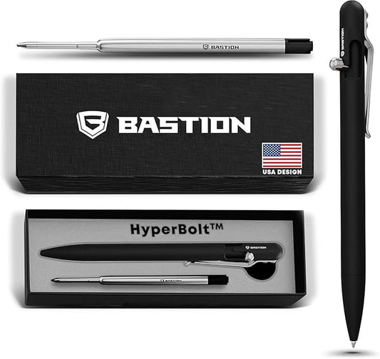 BASTION® Luxury Slim Bolt Action Pen, Lightweight Aluminum EDC Pen with Fine Tip, Professional Ballpoint Pen for School and Work - Black