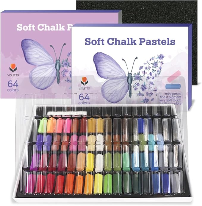 Soft Chalk Pastels Set Art Supplies for Artist, Kids, Adult, 64Colors Plus 2Sticks, Colored Chalk Non Toxic Dry Square Pastel for Painting, Hair Chalk Pastels
