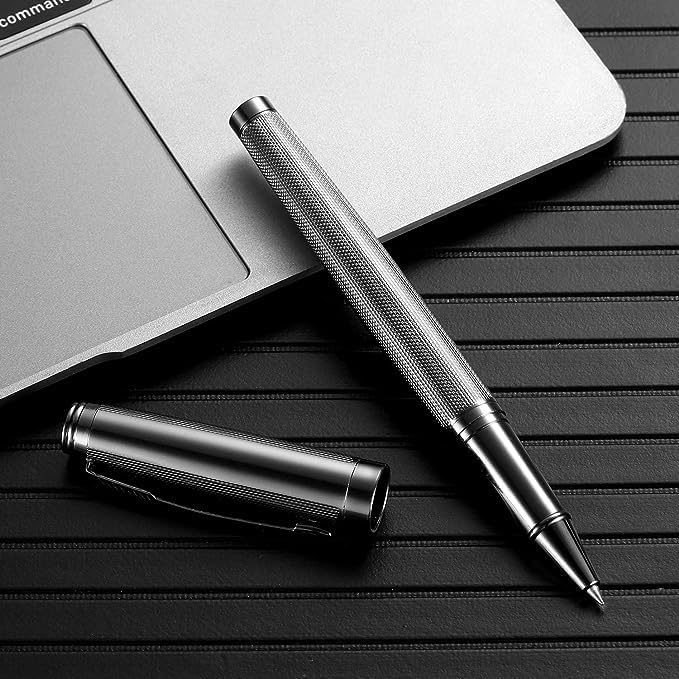 Rollerball Pen for Men Women Luxury Metal Executive Pens Home Office Use with 2 Extra Refills Black Ink 0.7mm G2 (Metal Gray)