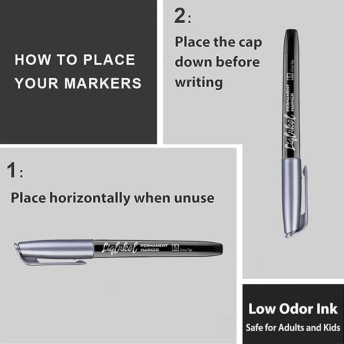 Silver Metallic Permanent Markers, 24 Pack Silver Metallic Marker Pens for Artist Illustration, Industrial Marking, DIY Crafts, Gift Card Making